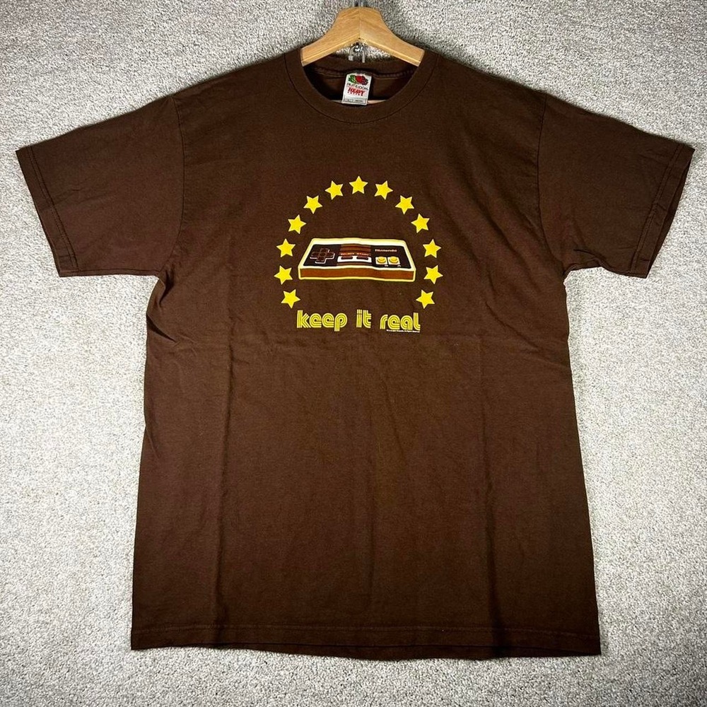 Vintage 2003 Super Nintendo keep it real brown graphic video game t-shirt Size L